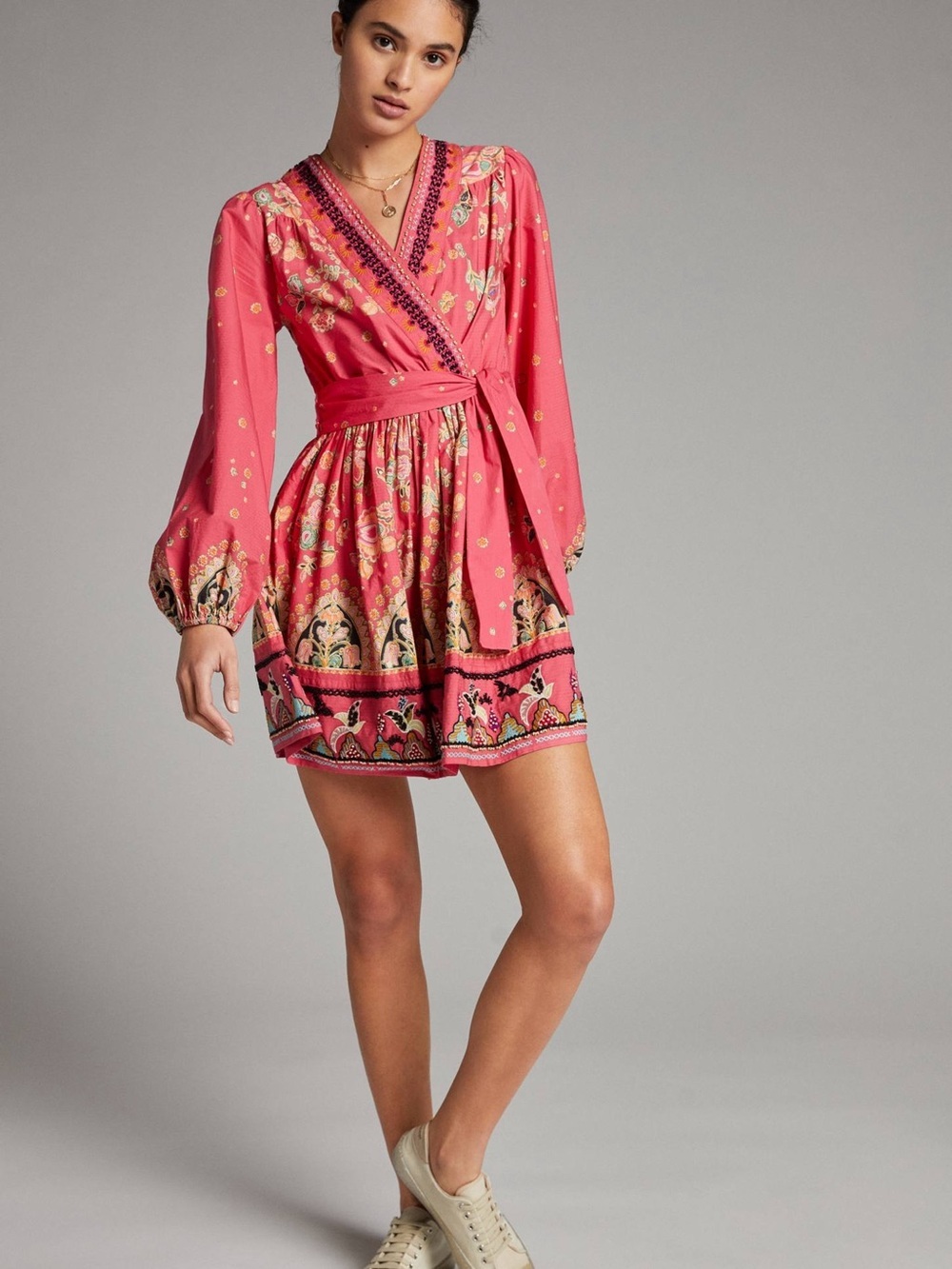 Anthropologie Raquel Embroidered Mini Dress in Pink Combo - Picture 3 of 16